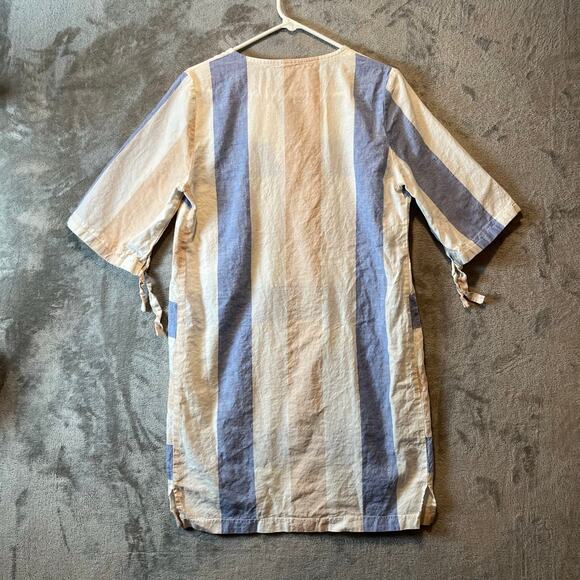 Vilagallo Women’s Cotton Linen Blend Dress Size 42 (Medium) Blue Tan White - Picture 4 of 6